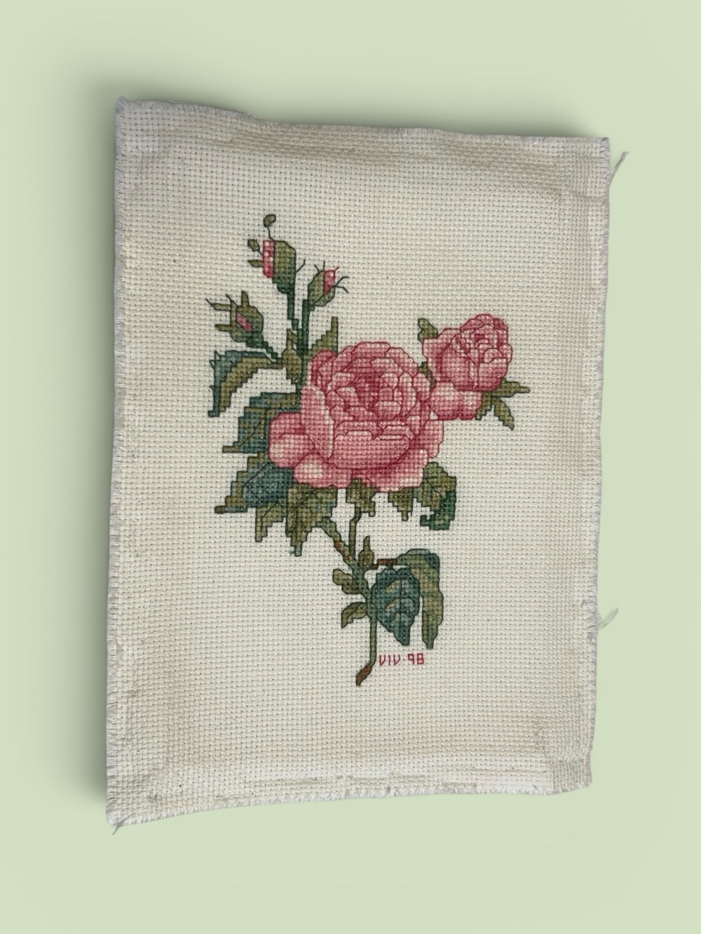 Vintage Rose Needlework  Unframed Pink Floral Cabbage Rose